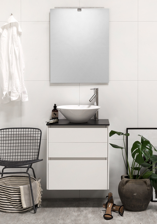 Baderomsskab Lifestyle Concept Modell 15 Hvid Mat 600 3 Skuffer, Loop Vask
